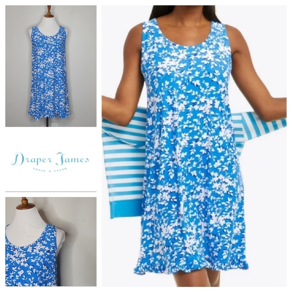 Draper James Floral Ruffle‎ Nightie Blue Shadow Size S/M